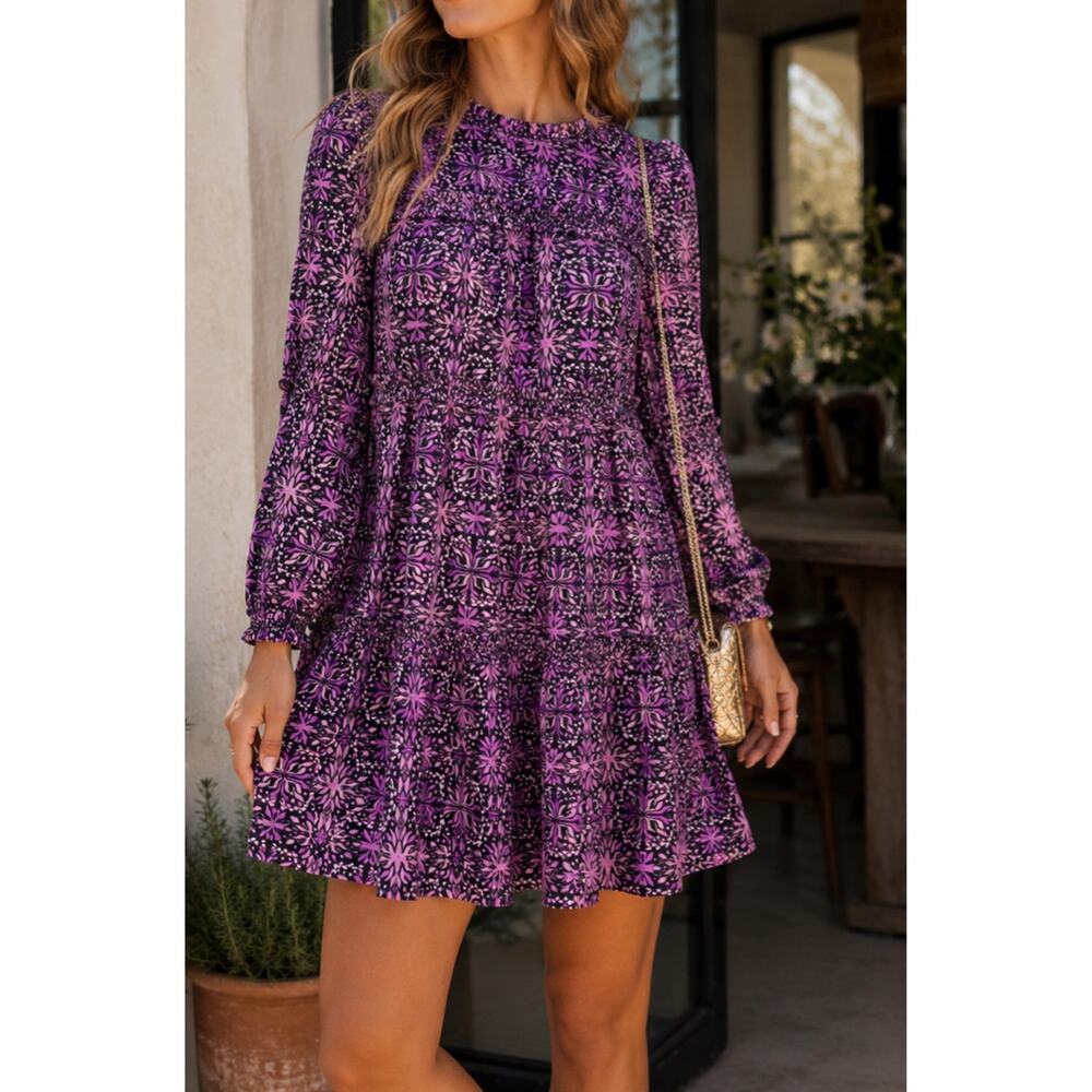 Allison New York Sandra Dress Plum Kaleidoscope Cotton Mini Dress Medium